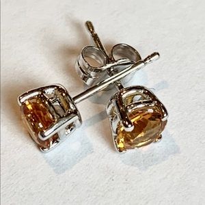 SOLD!!!!!!Citrine 14K White Facetted Stud Earrings 5mm